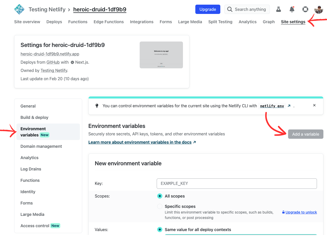 netlify environment variable screenshot