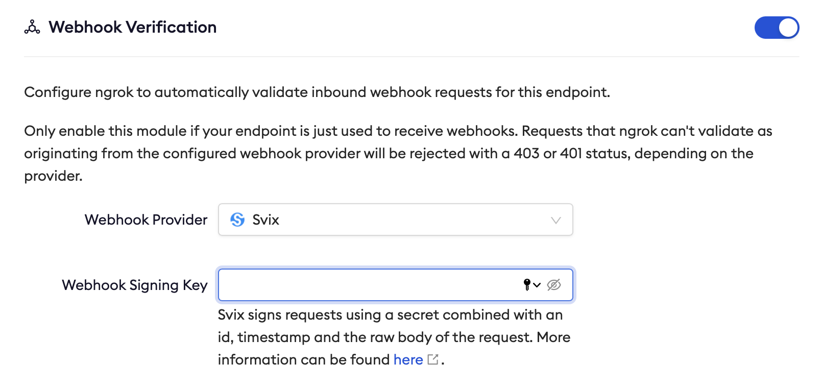 Entering your Svix endpoint's Signing Key