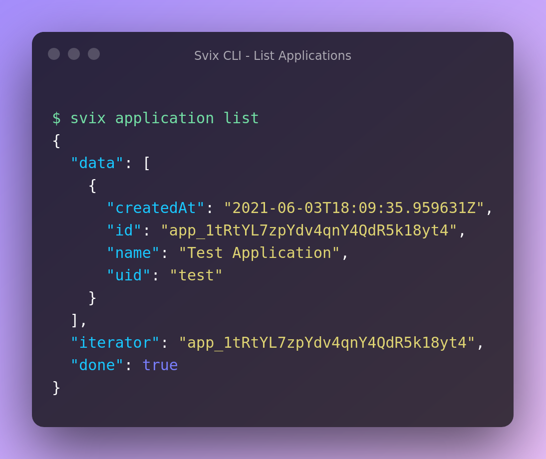 Svix CLI - List Applications