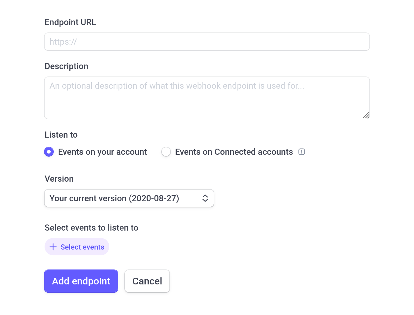 Stripe webhook versioning UI